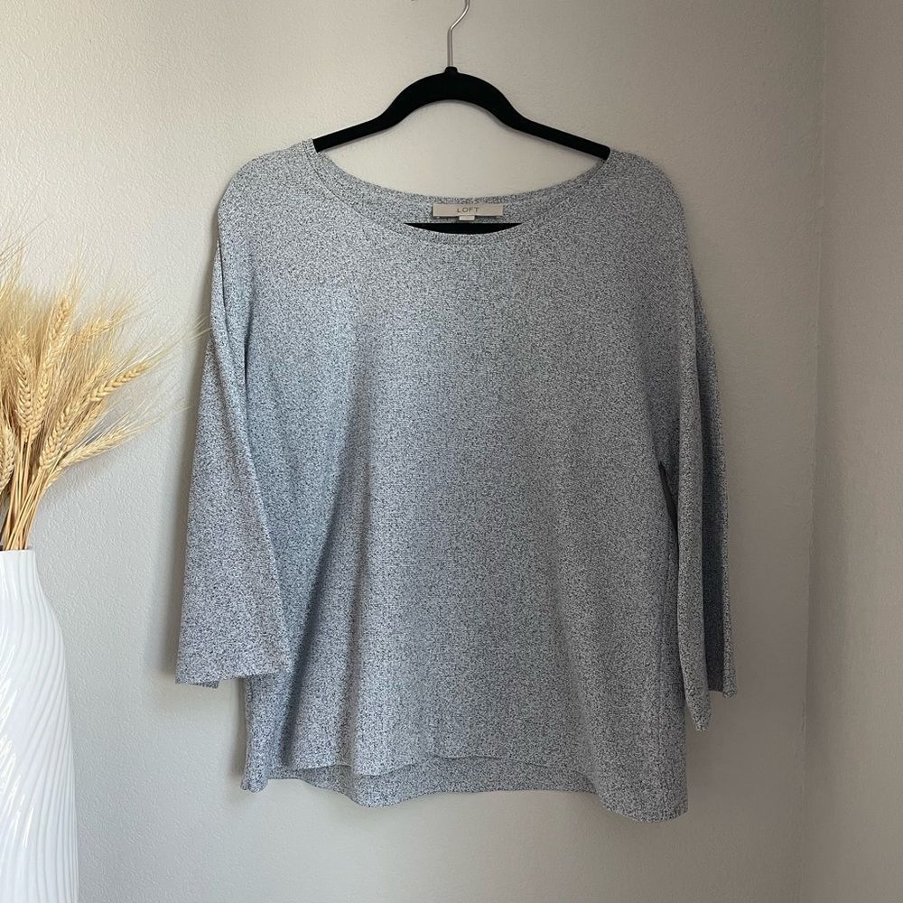 LOFT Women's Gray & Black Speckled 3/4 Sleeve Sweater - Size L